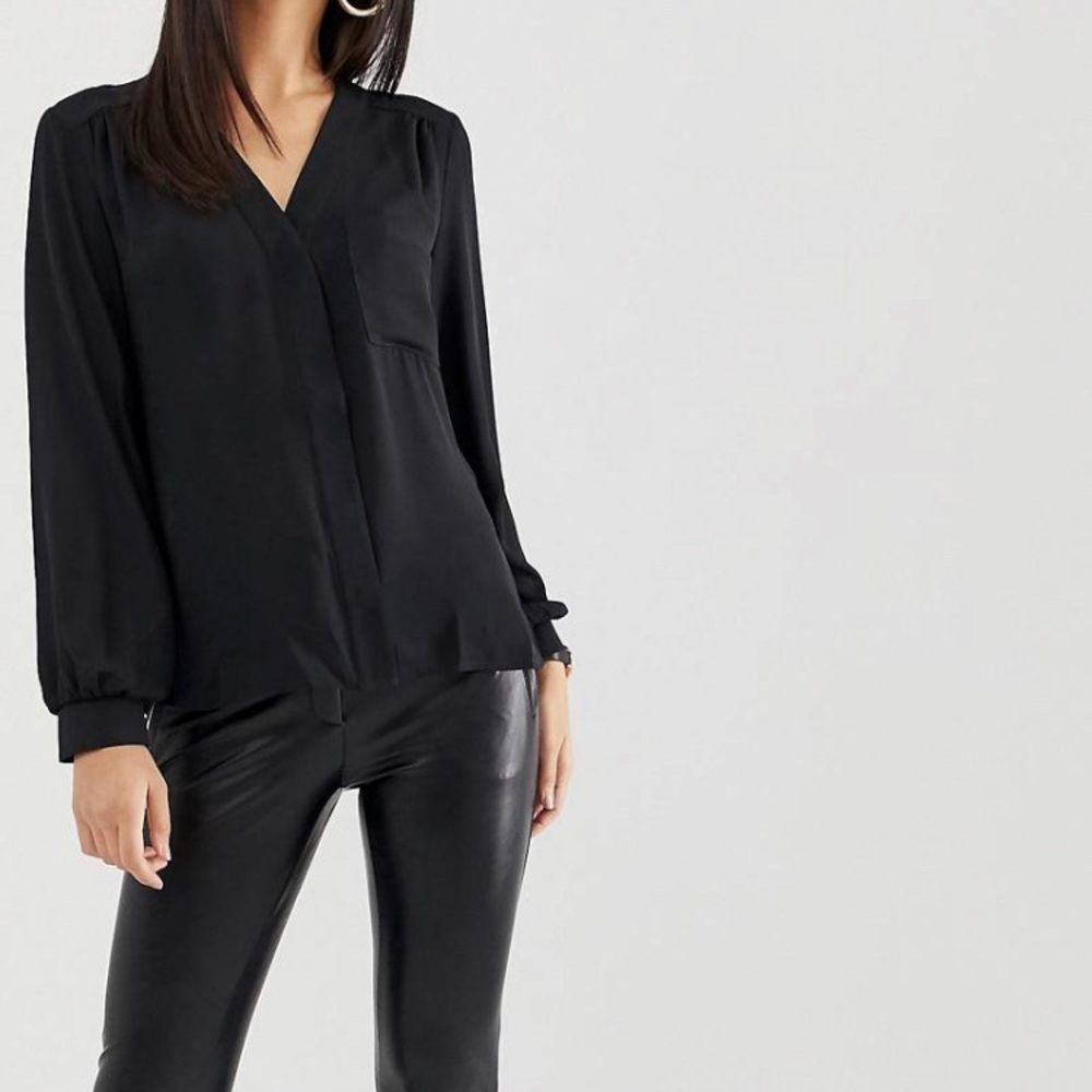 ASOS DESIGN Long sleeve blouse with pocket detail in black